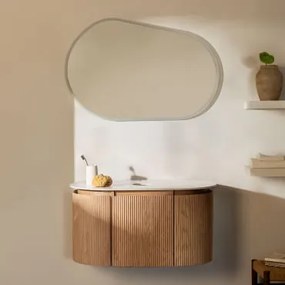 Zestaw Wiszących Mebli Łazienkowych 90x50 Cm Z Drewna Carsone Naturalna & Bez Jednostki Pomocniczej & Without Sink & Owalna Lampa - Sklum
