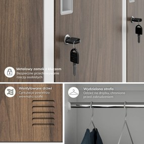 Szafka socjalna ubraniowa BHP biała / orzech 6-drzwiowa: Eco Design IGOR, 900 x 1850 x 450 mm