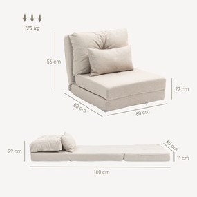 HOMCOM Fotel podłogowy, rozkładana mata do spania, 2 w 1, zdejmowana poduszka, 60 x 80 x 56 cm, Beżowy | Aosom PL