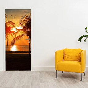 Fototapeta na drzwi - Palmy o zachodzie Słońca (95x205cm)