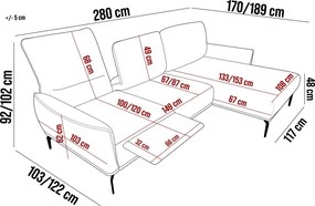 Narożnik STORM S układ L Lewostronny z funkcją regulacji oparcia i wysuwu podnóżka WERSAL