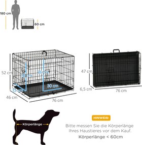 PawHut Klatka Transportowa dla Psa Rozmiar M Bezpieczny Transport Czarna Wytrzymała 76x46x52cm | Aosom PL