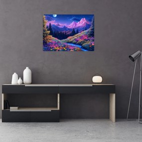 Obraz - Fioletowy krajobraz przy pełni księżyca (70x50 cm)