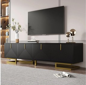Czarna szafka pod telewizor - 4-drzwiowa szafka pod telewizor ze złotymi uchwytami - do salonu