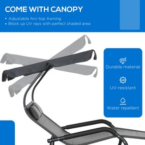 Outsunny Podwójna Leżanka dla 2 Osób z Baldachimem i Poduszkami, 200 cm x 139 cm x 140 cm, Ciemnoszary