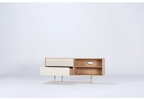Biało-naturalna szafka pod TV z litego drewna dębowego 150x64 cm Fina – Gazzda