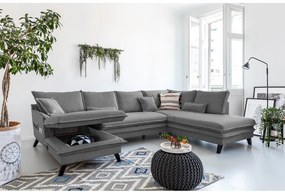 Ciemnoszara rozkładana sofa w kształcie litery "U" Miuform Charming Charlie, prawostronna