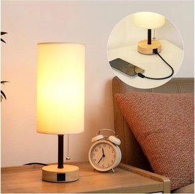 Brilagi - Lampa stołowa z portem USB TABLON 1xE27/25W/230V dąb/czarny/kremowy