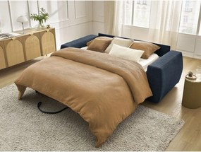 Ciemnoniebieska rozkładana sofa do spania z tkaniny szenilowej 240 cm Hugo – Bobochic Paris