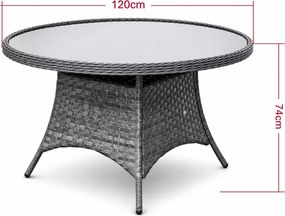 Rotondo – okrągły stół ogrodowy z szarego technorattanu, stylowy i trwały mebel na taras, balkon i do ogrodu