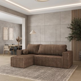 Masseno Narożnik RAVELO z funkcją spania i pojemnikiem na pościel Narozniki L, Rozkładana sofa - Beżowy, TILIA 17
