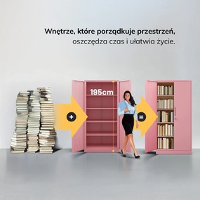 Szafa na dokumenty biurowa metalowa pudrowy róż: Fresh Style JAN H, 900 x 1950 x 400 mm