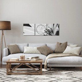 Obraz - Czarno-biały kwiat (z zegarem) (90x30 cm)