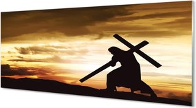 Szkło Ozdobne do Kuchni Jezus na Krzyżu o Zachodzie Słońca