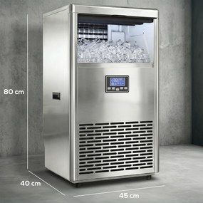 HOMCOM Komercyjna Maszyna do Lodu 45 kg/24H, Stal Nierdzewna, 15 kg Pojemności, Funkcja Samoczyszczenia, Srebrna | Aosom PL