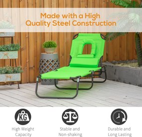 Outsunny Leżak z otworem na twarz &amp; poduszką, składany, wodoodporne pokrycie, metalowy stelaż, zielony | Aosom PL