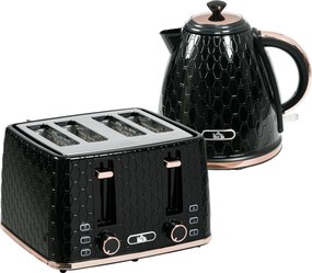 HOMCOM Zestaw kuchenny 2-w-1, toster i czajnik, kilka opcji, 1,7 L, 4 kromki jednocześnie, plastikowy, czarny