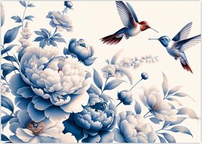 Obraz na szkle - Kolibry nad kwiatem (70x50 cm)