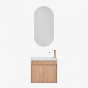 Zestaw Wiszących Mebli Łazienkowych Zintegrowany Z Umywalką Narek Popielaty Brąz & Owalny Ze Schowkiem 45x90 Cm - Sklum