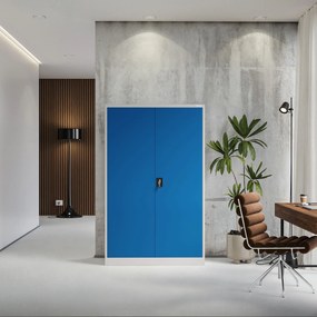 Szafa biurowa metalowa na akta szaro-niebieska JAN II, 1150 x 1850 x 400 mm