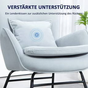 HOMCOM Fotel Bujany, Pokrycie w Aksamitnym Wykończeniu, z Poduszką Lędźwiową, Nośność do 120 kg, 67 x 85 x 112 cm, Jasnoszary