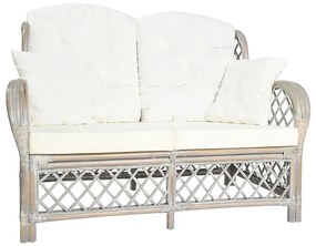 2-osobowa szara sofa rattanowa z lnianą tapicerką T1-E67