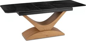 Zestaw Stół Rozkładany Ceramiczny ALICANTE 160-200 cm Czarny/Dąb i 4 Krzesła BRAGA Krem/Dąb