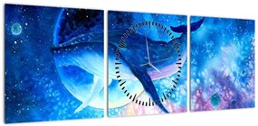 Obraz - Kosmiczny wieloryb (z zegarem) (90x30 cm)