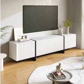 Szafka RTV 190 cm z 3 fakturowanymi drzwiami i 2 szufladami do przechowywania - biała i czarna