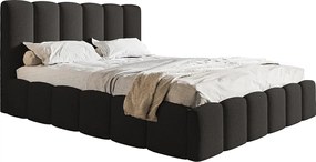 Łóżko dwuosobowe 180x200 Palermo - pojemnik i stelaż metalowy, tkanina boucle, czarny (Anthology 19)