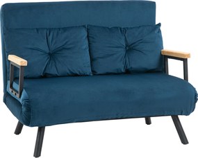 rozkladana sofa HOMCOM 2-osobowa niskie wymiary z poduszkami aksamit naturalne niebieskie Aosom PL