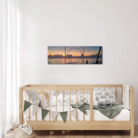 Obraz kobiety na plaży (z zegarem) (90x30 cm)