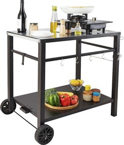 Grill Gazowy SucceBuy Wóz na Barbecue na Zewnątrz, Wóz na Barbecue z Podwójną Regałem, Mobilne Przygotowanie Jedzenia, Taras