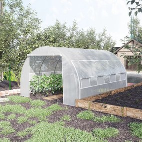 Outsunny Szklarnia Tunelowa, Przechodnia, Ściany Rozwijane, Drzwi na Zamek, Rama Ocynkowana, 4 x 3 x 2 m, Biała