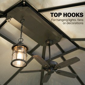 Outsunny Pawilon ogrodowy ok. 3,6x3m aluminiowy pawilon z 6 mm poliwęglanowym dwuwarstwowym dachem moskitierą 4 bocznymi panelami ciemnoszary | Aosom PL