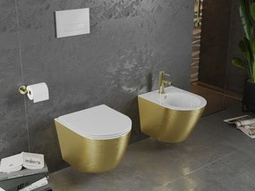 Mexen Lena miska wc Rimless z deską wolnoopadającą slim, duroplast, biała/złota wzór linie - 30224007