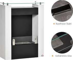 Kominek na bioetanol HOMCOM palnik na bioetanol 2000 W 3 h bez dymu czarny+biały | Aosom.pl