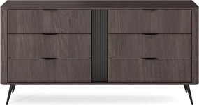 Komoda Valeri II – elegancka komoda z 6 szufladami, ryflowaną dekoracją i czarnymi metalowymi uchwytami