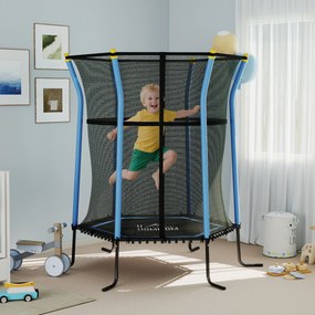 HOMCOM Trampolina dla dzieci, Ø163,5 cm, z siatką bezpieczeństwa, obicie, stal, do 50 kg, Czarny &amp; Niebieski