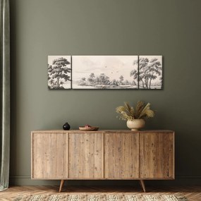Obraz - Rysunek krajobrazu w stylu vintage (170x50 cm)
