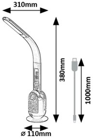 Rabalux 74231 lampa stołowa LED z brokatem Figen, biały, 5 W, 290 lm, 5000 K, ściemnialna