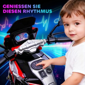 AIYAPLAY Elektryczny motocykl dla dzieci 18-36 miesięcy, pojazd do siedzenia, kółka pomocnicze, światła, muzyka, tworzywo sztuczne, stal, czerwony