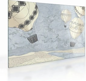 Obraz na szkle - Balony nad miastem, zimne odcienie (70x50 cm)
