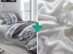 PrzytulneMieszkanie.pl PrzytulneMieszkanie.pl PrzytulneMieszkanie.pl 2x szara pościel z mikropluszu ŚWIĄTECZNY RENIFER + prześcieradło z mikropluszu SOFT 180x200 cm białe