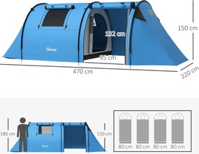 Outsunny Namiot kempingowy dla 3-4 osób, stabilny, wodoodporny, namiot rodzinny z sypialnią i salonem, 3000 mm słupa wody, błękitny | Aosom PL