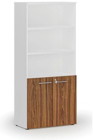 Szafa biurowa kombinowana PRIMO WHITE, drzwi na 2 poziomach, 800 x 420 x 1781 mm, biały/orzech