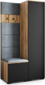 Masseno Garderoba LORI 95/181/51 cm Nowoczesna Szafa do Przedpokoju Dąb wotan, MONOLITH 85 (Szary)