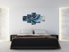 Obraz - Abstrakcyjny niebiesko-złoty marmur (125x70 cm)