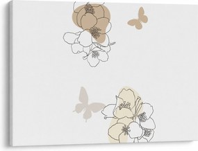 Obraz - Beżowe kwiaty z motylem N⁰2 (70x50 cm)