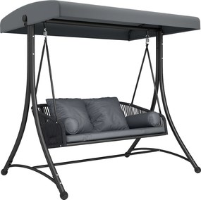 Outsunny Huśtawka Ogrodowa Rattan 2-osobowa z Regulowanym Daszkiem, Miękkimi Poduszkami, Ciemnoszara | Aosom PL